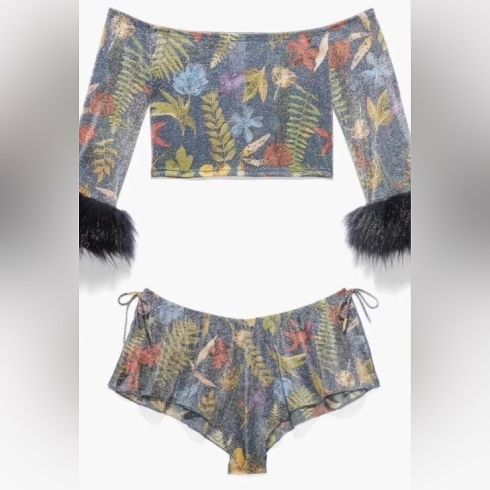 NWT Savage X Fenty Trophy Wife Sleepwear Set Crop Top And Shorts, Size 16-18